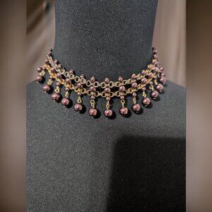 1920s Style Shepherds Hook Amethyst Color Waterfall Beaded Choker